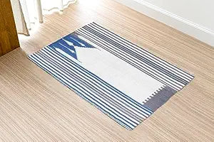 Hand Woven Prayer Mat | Islamic Prayer Mat, Sajada, Jainamaz Mat | Hand Knotted Cotton Carpet | Flat Weave Rugs for Living Room (Blue & White) 3.8x2.4