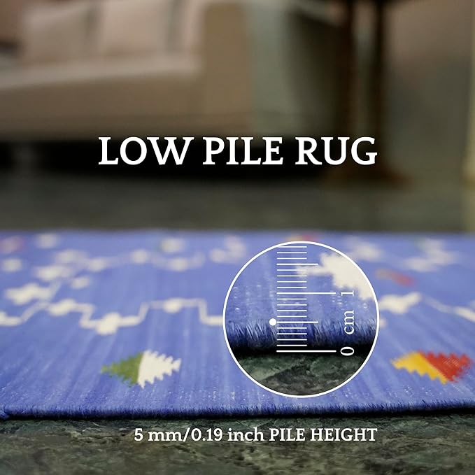 Hand Woven Prayer Mat | Islamic Prayer Mat, Sajada, Jainamaz Mat | Hand Knotted Cotton Carpet | Flat Weave Rugs for Living Room (Blue & White) 3.8x2.4