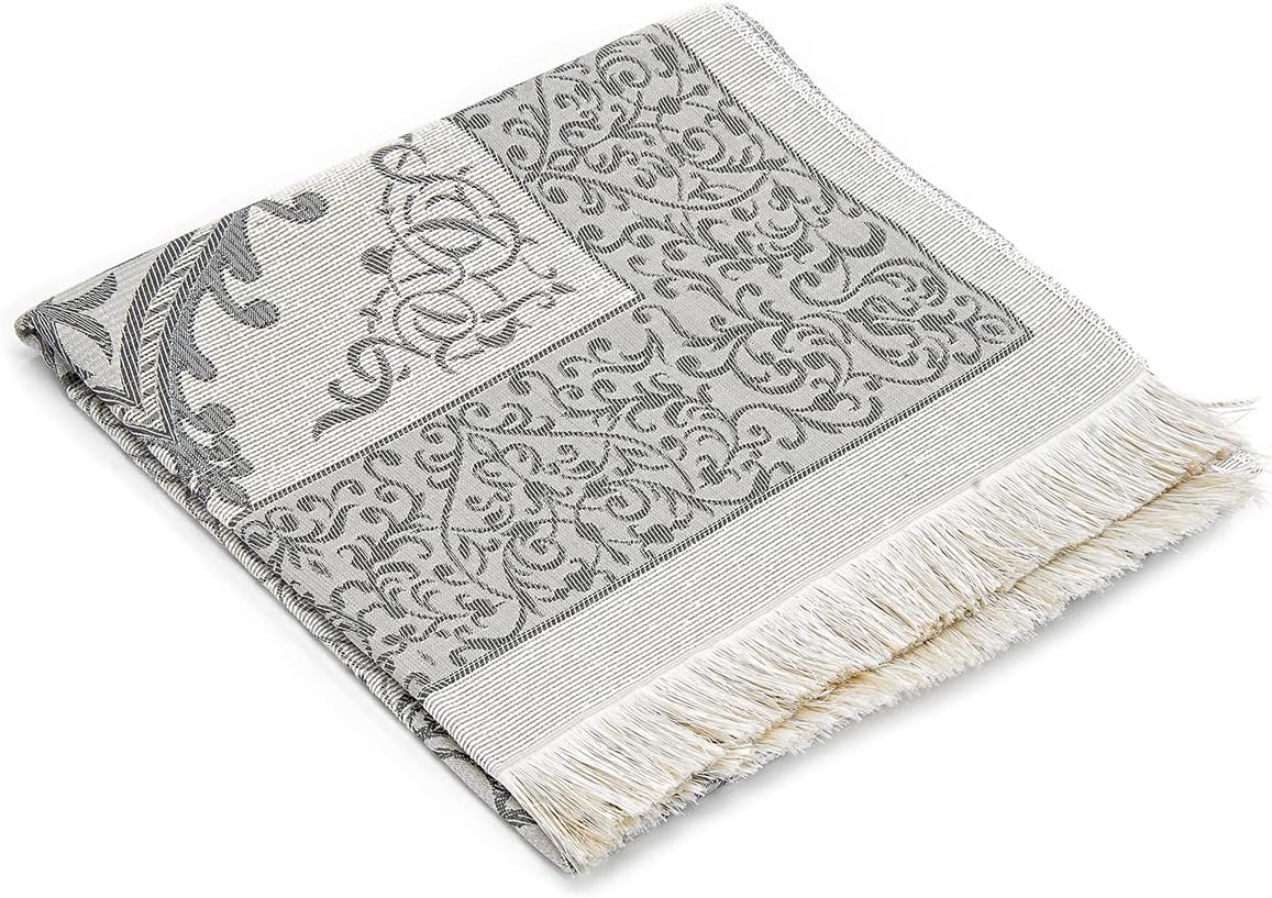 Muslim Prayer Rug and Prayer Beads with Elegant Cylinder Gift Box | Janamaz | Sajadah | Soft Islamic Prayer Rug | Islamic Gifts Set | Prayer Carpet Mat, Taffeta Fabric, Grey
