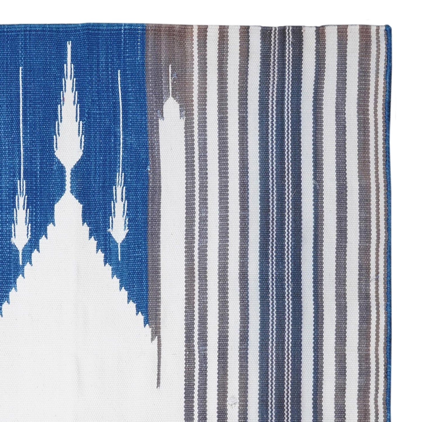 Hand Woven Prayer Mat | Islamic Prayer Mat, Sajada, Jainamaz Mat | Hand Knotted Cotton Carpet | Flat Weave Rugs for Living Room (Blue & White) 3.8x2.4