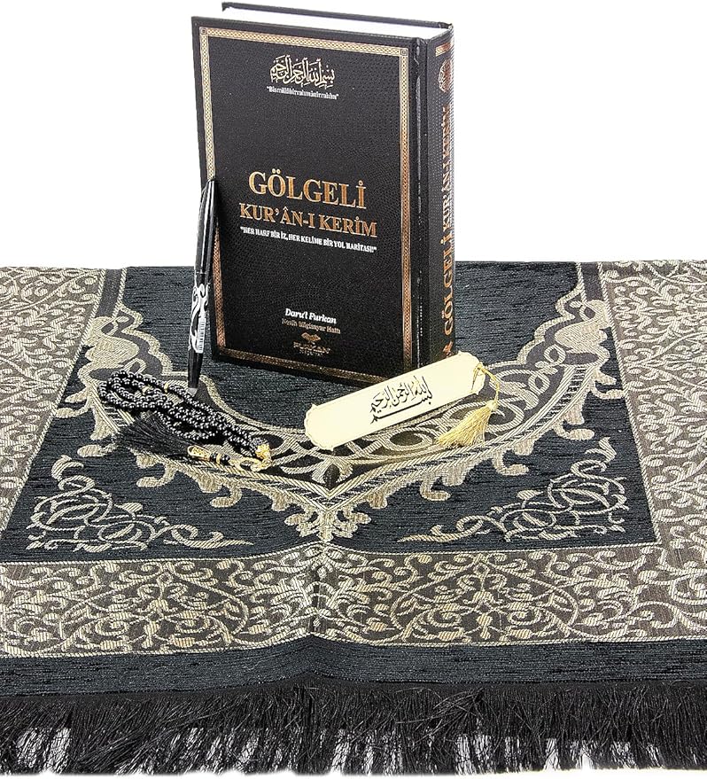 The Holy Qur'an Arabic Practice with Erasable Pen, The Study Noble Quran for Memorizers, Prayer Gift Set for Men & Women, Muslim Prayer Rug, Beads Taasbih, Praying Mat, Black