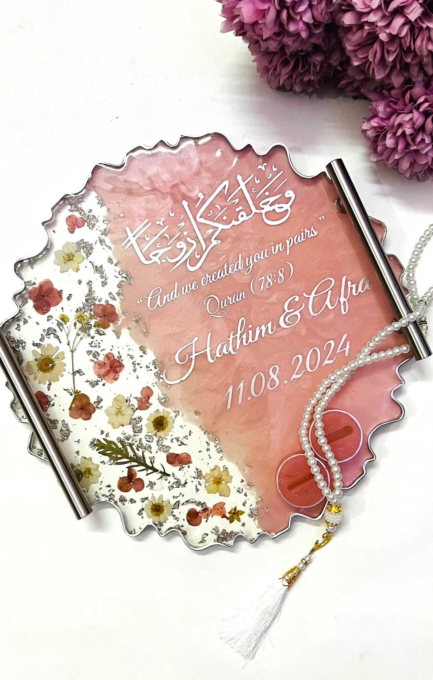 Handmade Personalised Wedding Resin Tray, Engagement Tray, Islamic Wedding Ring Tray, Wedding Gift, Nikah Tray,