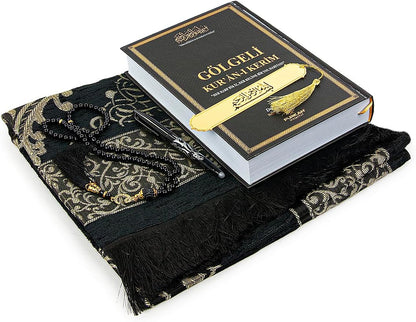The Holy Qur'an Arabic Practice with Erasable Pen, The Study Noble Quran for Memorizers, Prayer Gift Set for Men & Women, Muslim Prayer Rug, Beads Taasbih, Praying Mat, Black