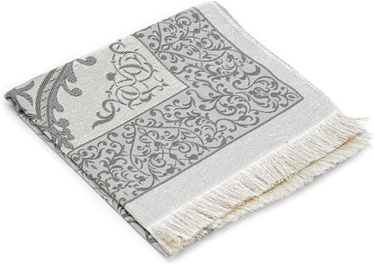 Muslim Prayer Rug and Prayer Beads with Elegant Cylinder Gift Box | Janamaz | Sajadah | Soft Islamic Prayer Rug | Islamic Gifts Set | Prayer Carpet Mat, Taffeta Fabric, Grey