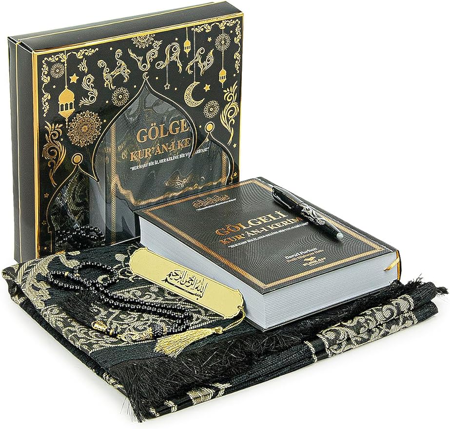The Holy Qur'an Arabic Practice with Erasable Pen, The Study Noble Quran for Memorizers, Prayer Gift Set for Men & Women, Muslim Prayer Rug, Beads Taasbih, Praying Mat, Black