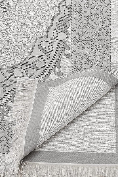Muslim Prayer Rug and Prayer Beads with Elegant Cylinder Gift Box | Janamaz | Sajadah | Soft Islamic Prayer Rug | Islamic Gifts Set | Prayer Carpet Mat, Taffeta Fabric, Grey
