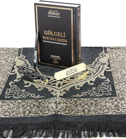 The Holy Qur'an Arabic Practice with Erasable Pen, The Study Noble Quran for Memorizers, Prayer Gift Set for Men & Women, Muslim Prayer Rug, Beads Taasbih, Praying Mat, Black