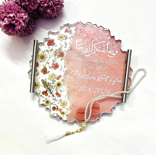Handmade Personalised Wedding Resin Tray, Engagement Tray, Islamic Wedding Ring Tray, Wedding Gift, Nikah Tray,